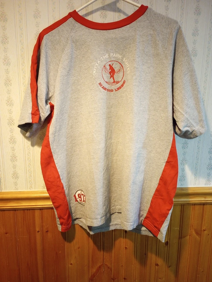Vintage Lee Boys XL (18-20) Baseball T-shirt Diamond Legend 1973 Gray White Red - Image 1 of 4