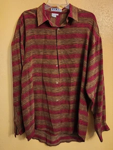 VINTAGE KIKIT Shirt MAURICE SASSON 100% SILK STRIPED Maroon Gold Mens Large EUC - Picture 1 of 10