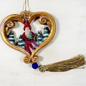 Heart with Santa Ornament Midwest of Cannon Falls Pam Schifferl Trees Tassel - Picture 1 of 5