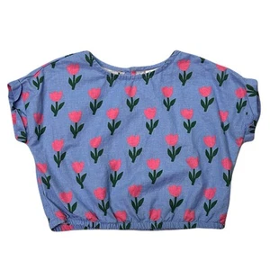 Hanna Andersson Girls Floral Top Size 6-7 (120) Cotton Linen Spring Tulips - Picture 1 of 9
