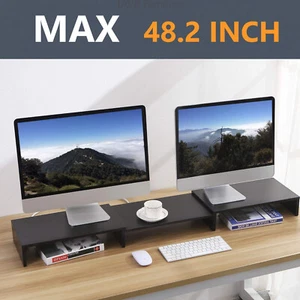 Simple 3 Dual Wooden Monitor Stand Risers with Length and Angle Adjustable - Picture 1 of 8