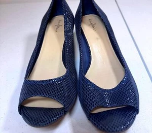 Cole Haan Navy Blue Peep-Toe Wedge Heels - Picture 1 of 4