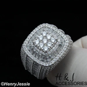 MEN SOLID 925 STERLING SILVER ICY BAGUETTE BLING CZ 3D SQUARE RING*ASR159 - Picture 1 of 5