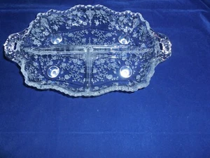Cambridge Glass Rose Point 3-part Footed Relish Tray - Picture 1 of 5