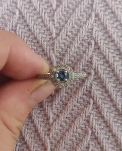 Sterling Silver Blue Topaz and White CZ ring size 7 - Picture 1 of 4