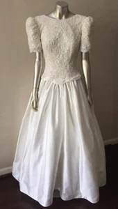 Sweetheart Halter Pearl Lace Tafetta White Bustle Train Wedding Gown Dress Sz 6 - Picture 1 of 7