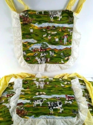 Dining Room Seat Cushions Set Of 4 Country Cows Ruffled Lace Handmade Farmhouse - Image 1 of 4