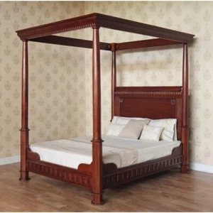Solid Mahogany Four Poster Tudor Style Bed Handcrafted With Period Features B022 - Picture 1 of 8