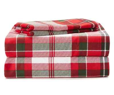 new Holiday Red Green White PLAID  3 pc TWIN size soft Microfiber Sheet set - Image 1 of 4