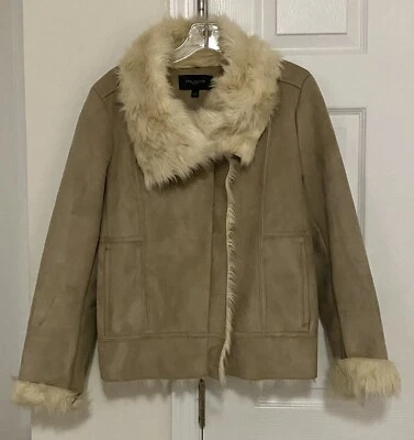 Chaqueta de motocicleta Ann Taylor de gamuza sintética forrada de piel sintética. Talla L Foto 1 de 4