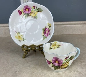 Shelley Bone China England Begonia Baby Blue Trim Teetasse und Untertasse Set - Bild 1 von 9