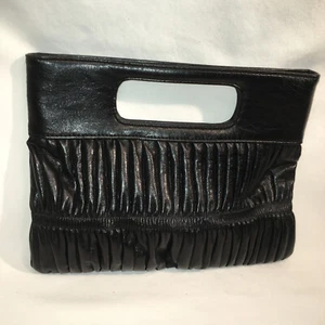 Express Design Studio Bag Purse Clutch Black Faux Leather Small Gathered Satin - Picture 1 of 8