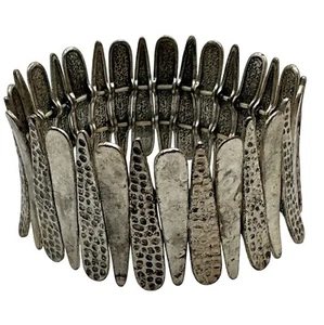 Vintage Tribal Silberfarben Stretch Armband Modernist Boho Design Schmuck - Bild 1 von 6