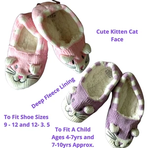 Gripper Ballerina Slippers Kitty Cat Sherpa Inner Lilac / Pink 9-12 12-3.5 Girl - Picture 1 of 3