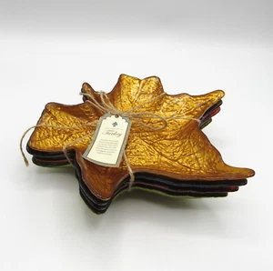 LEAF SHAPED TURKISH GLASS SALAD DESSERT PLATES ASSORTED COLOR SET OF 4 NEW - Picture 1 of 11