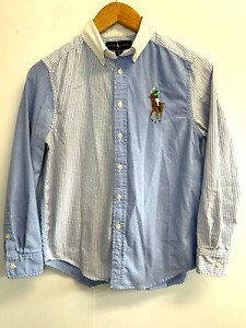 Polo Ralph Lauren Boys Size M Big Pony Striped Button Down Shirt Oxford Blue