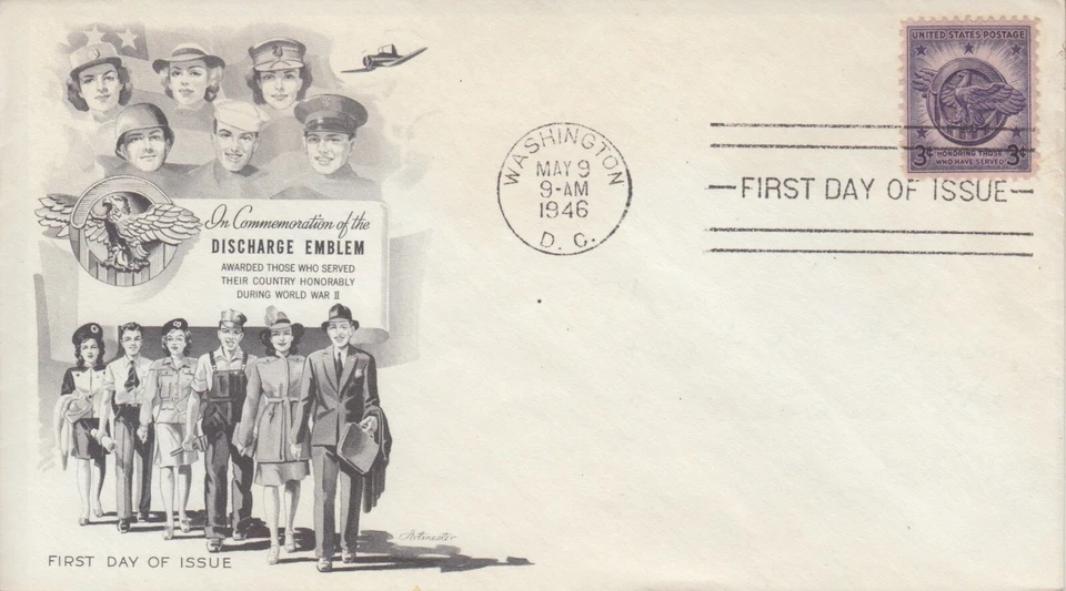 1946 #940 HONORABLE DISCHARGE WWII FDC W/ 1ST ARTMASTER CACHET UA  GEM! - Image 1 of 1
