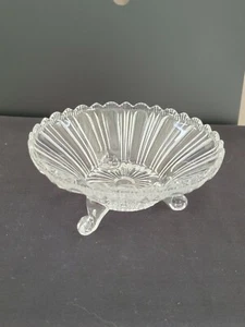 Footed Candy Potpourri Dish Clear Ribbed Glass Scalloped Rim | Vintage - Picture 1 of 8