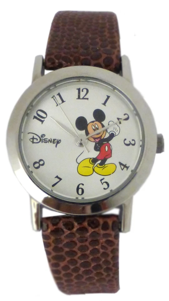 Reloj Disney Mickey Mouse con estuche color plata y correa de cuero genuino marrón  Foto 1 de 1