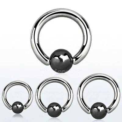 PAIR Captive Bead Ring Surgical Steel with Hematite Plated Bead Nose Earrings - Image 1 of 4