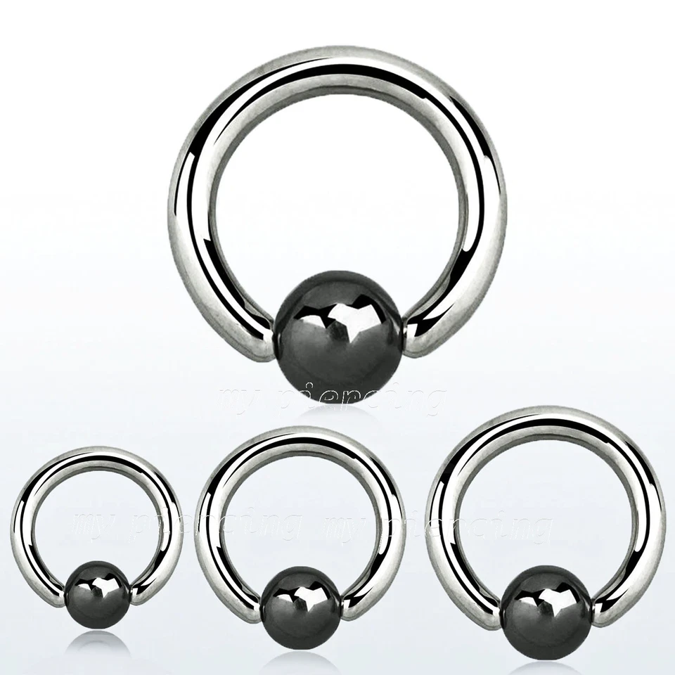 PAIR Captive Bead Ring Surgical Steel with Hematite Plated Bead Nose Earrings - Image 1 of 4