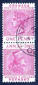 GRENADA — SCOTT 30a (SG 40a) — 1887 1d QV TÊTE-BÊCHE PAIR — USED — SCV $25 - Imagen 1 de 2