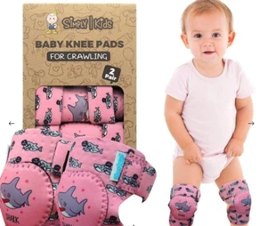 Simply Kids Baby Knee Pads for Crawling PINK SHARKS 2 Pairs - Picture 1 of 5