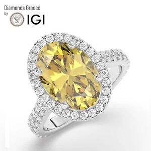 Oval Solitaire 950 Platinum Vivid Yellow Engagement Ring,5.15 ct Labgrown IGI - Picture 1 of 18