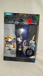 ED HARDY Men Small 4 Pack Soft Cotton Stretch Print Boxer Briefs NIB Free Ship - Picture 1 of 6