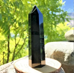 Black Obsidian Tower Point Healing Crystal Obelisk Reiki Home Decor Protection - Picture 1 of 5