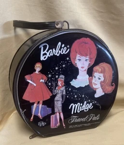 Barbie Midge 1963 Mattel Round Travel Pals Estuche Negro Patente - Imagen 1 de 6