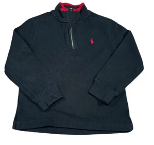 Vintage Polo Ralph Lauren Boys Ribbed 1/4 Zip Pullover Black Red Logo Size 6 - Picture 1 of 4