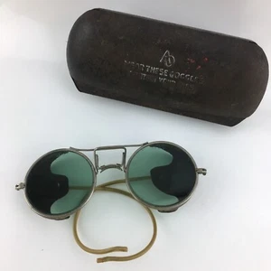 Gafas de sol de seguridad ópticas americanas vintage con protectores laterales de cuero - Imagen 1 de 8