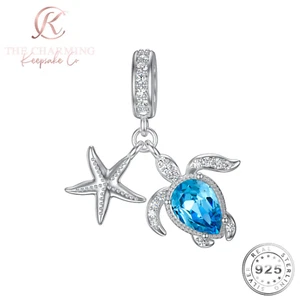 Schildkröte Charm echt 925 Sterling Silber & Türkis Kristall - Tiergeschenk - Bild 1 von 5