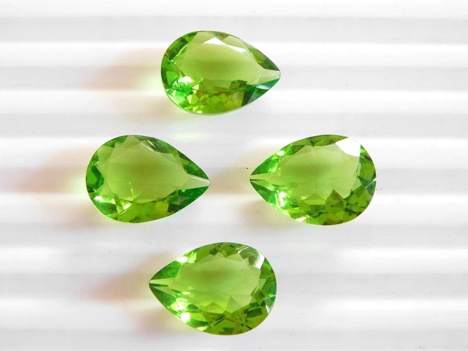 13X18 MM Lab Created Peridot Pear Cut Lot Loose Gemstone 34.50 Cts 4 Pcs C-691 - Image 1 of 1