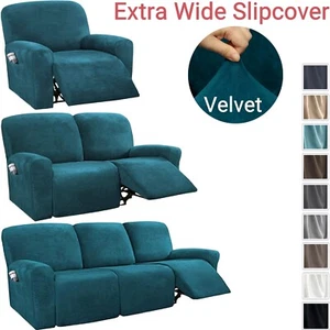 Extra-large Recliner Chair Sofa Cover 1/2/3/4 XL Size Velvet Arm Sofa Slipcover - Picture 1 of 23