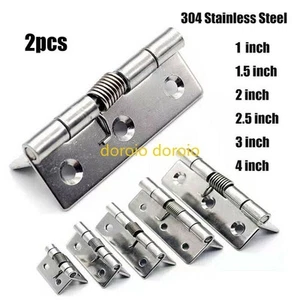 2pcs Brushed Silver Spring Door Hinge Stainless Steel Hardware 1-3Inch - Picture 1 of 4