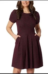 Draper James Damen Kleid dunkelrot Taschen Rundhals Kurzarm Fit & Flare S - Bild 1 von 4