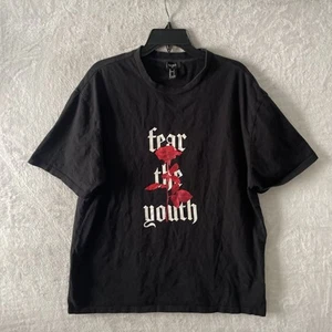 Forever 21 Mens T Shirt Black Graphic Large Cotton Crew Neck Short Sleeve - Picture 1 of 7