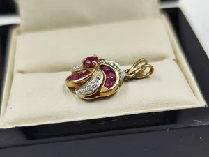 9ct Gold Pendant With Natural Ruby And Diamond Hallmarked - Picture 1 of 7