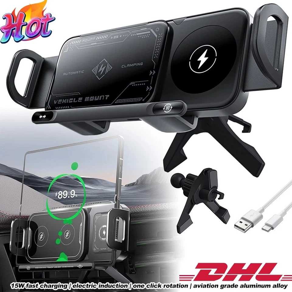2in1 Car Air Nozzles Mobile Phone/Pad Rotation Mount with 15w Wireless Charging DHL - Image 1 of 4