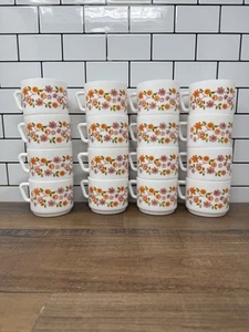 Arcopal France Stacking Cups Mugs Orange Pink Flower Coffee Mugs - Picture 1 of 20