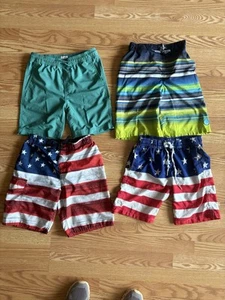 Lot of 4 Boys Swim Shorts Trunk Sz Med 10/12 - USA Patriotic, Solid Color - Picture 1 of 3