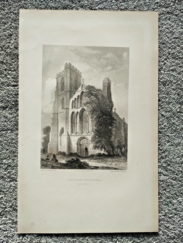 Catedral de Llandaff, frente oeste - impresión antigua - 1842 Foto 1 de 1
