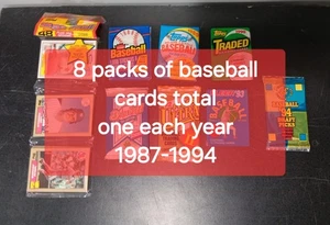 Baseball Card Sealed Packs (8 Packs) One Pack From Each Year 1987-1994 - Picture 1 of 2