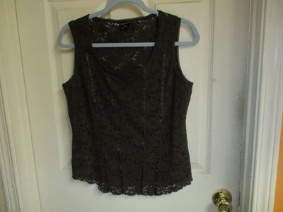 Camiseta sin mangas tribal de nailon marrón semi transparente con ojales recortados cuello redondo para mujer -M Foto 1 de 4