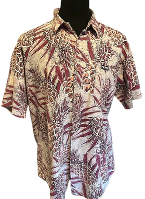 Vtg Local Motion Hawaiian Shirt Mens M Maroon Pineapple Print SS Button Up Ahoha - Image 1 of 4