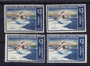CUATRO estampillas federales de pato de Estados Unidos Scott # RW34, ¡TODAS SIN USAR / SIN GOMA DE MASCAR! SCV $160.00 - Imagen 1 de 2