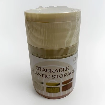 3pc Round Stackable Plastic Storage Container Set – Modern Organizer NEW - Image 1 of 3