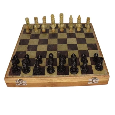 Chess Set Handmade Wooden Marble Chess Board Set with Storage Box 12 x 12 Inches - Image 1 of 4